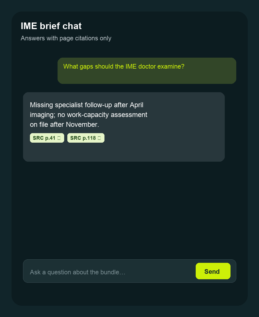 IME brief chat with verified page citations